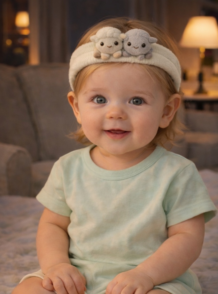 Bentiță pentru bebeluși cu oițe din pluș – Design moale și adorabil pentru nou-născuți