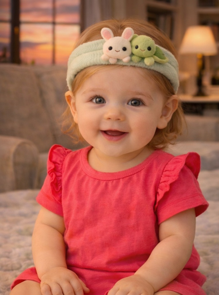 Zvířecí čelenka pro miminka – Roztomilý zajíček a želva z plyše, měkký a pružný design