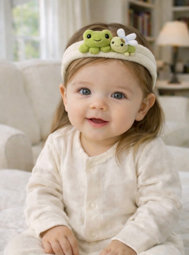 Cinta para bebé con rana y libélula de peluche – Accesorio suave y cómodo para bebés