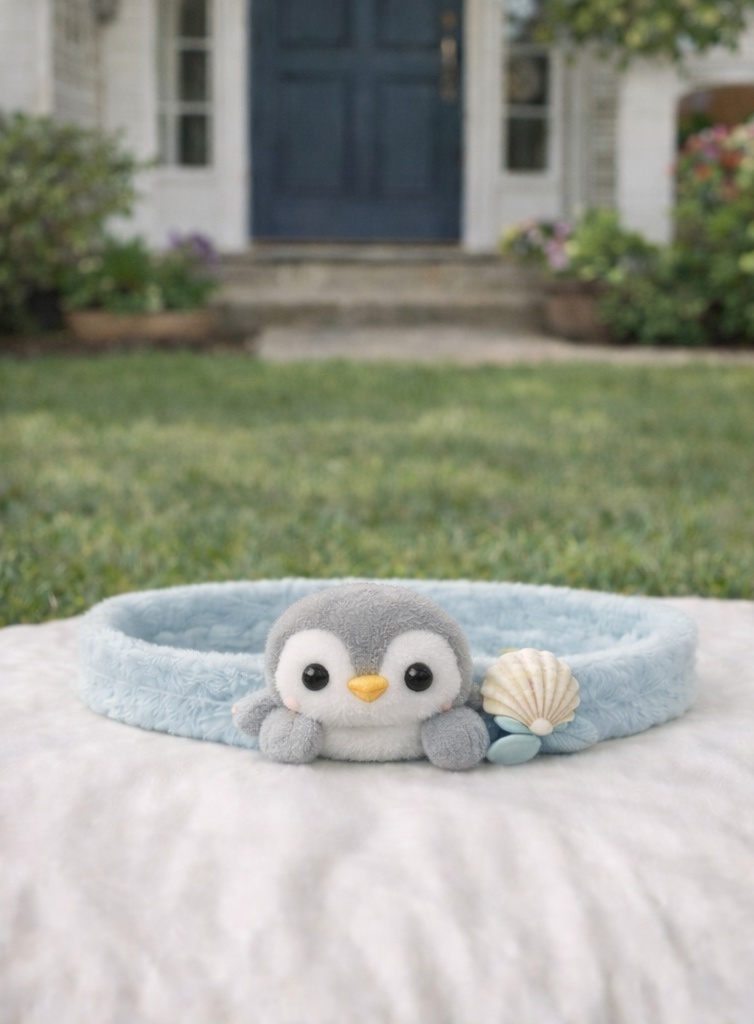 Bandeau bébé en peluche avec pingouin et coquillage – Accessoire doux et mignon pour bébé