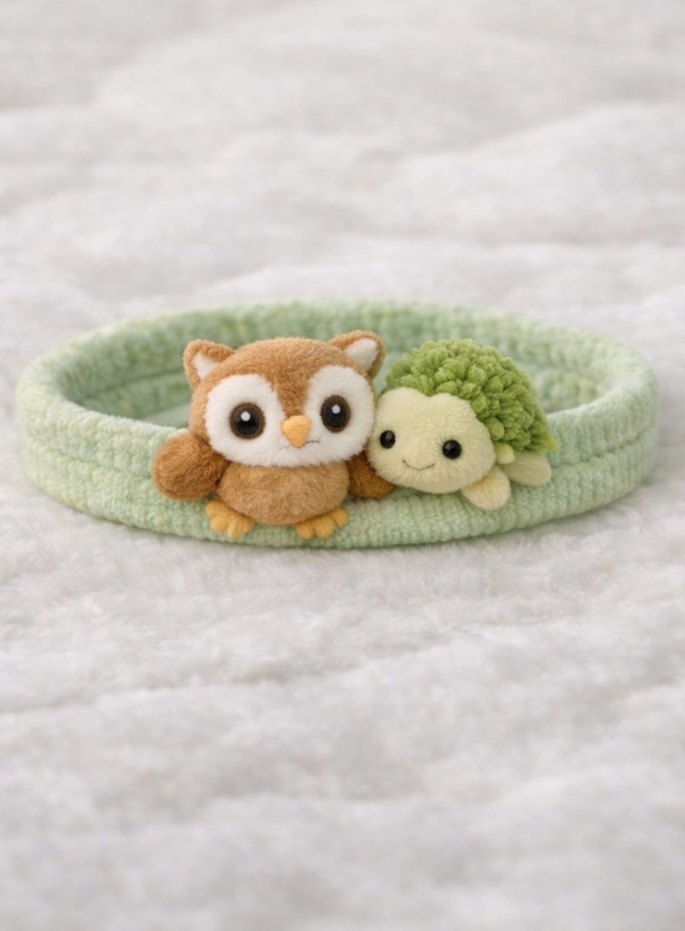 Faixa de Bebê com Coruja e Tartaruga de Pelúcia – Acessório Macio e Confortável para Bebês