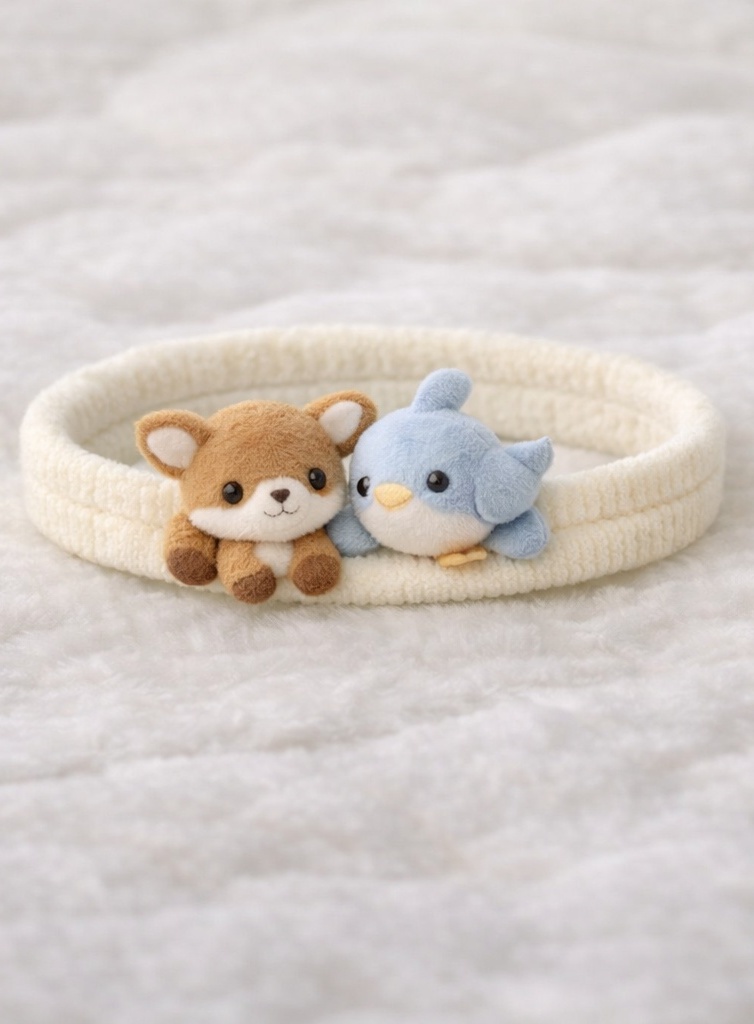 Bandă pentru bebeluși cu vulpiță și pasăre din pluș – Accesoriu moale și confortabil pentru bebeluși