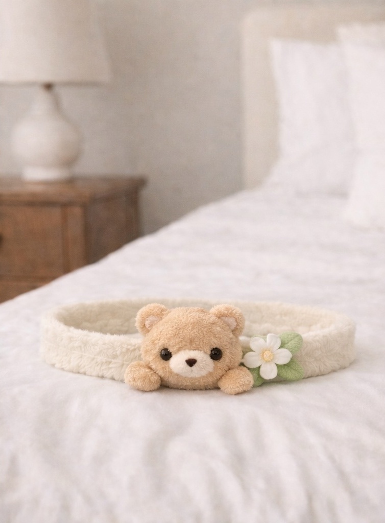 ぬいぐるみのクマ付きベビーヘアバンド – 柔らかくて伸縮性のある快適デザイン