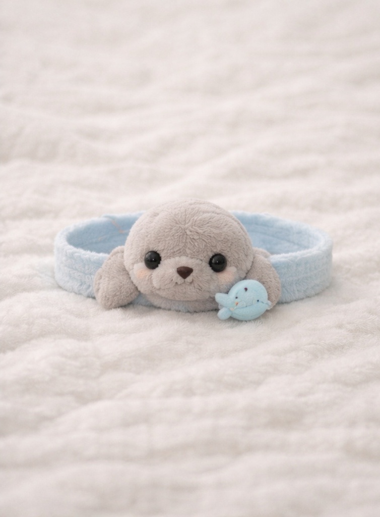 Plüsch Seehund Baby-Stirnband mit Fisch – Weiches und Dehnbares Meeresdesign für Neugeborene