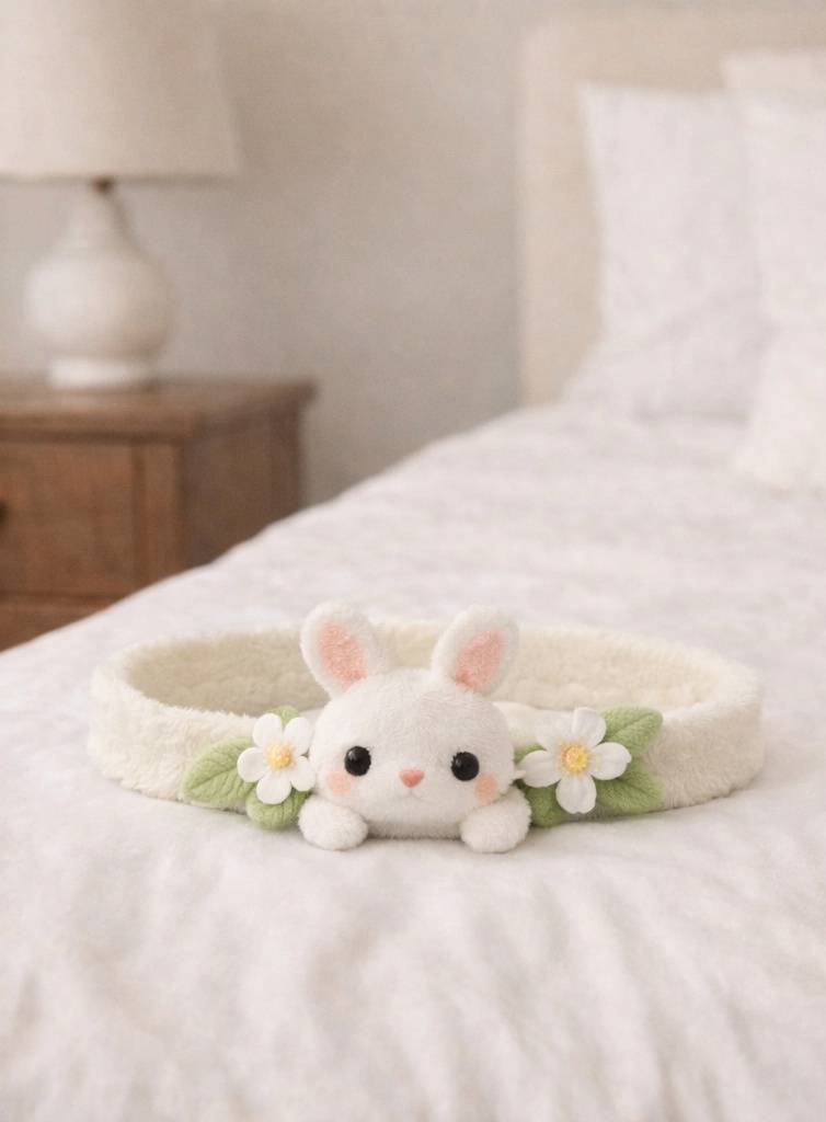 Cinta para bebé con conejito de peluche y flores – Banda elástica suave y adorable para recién nacidos