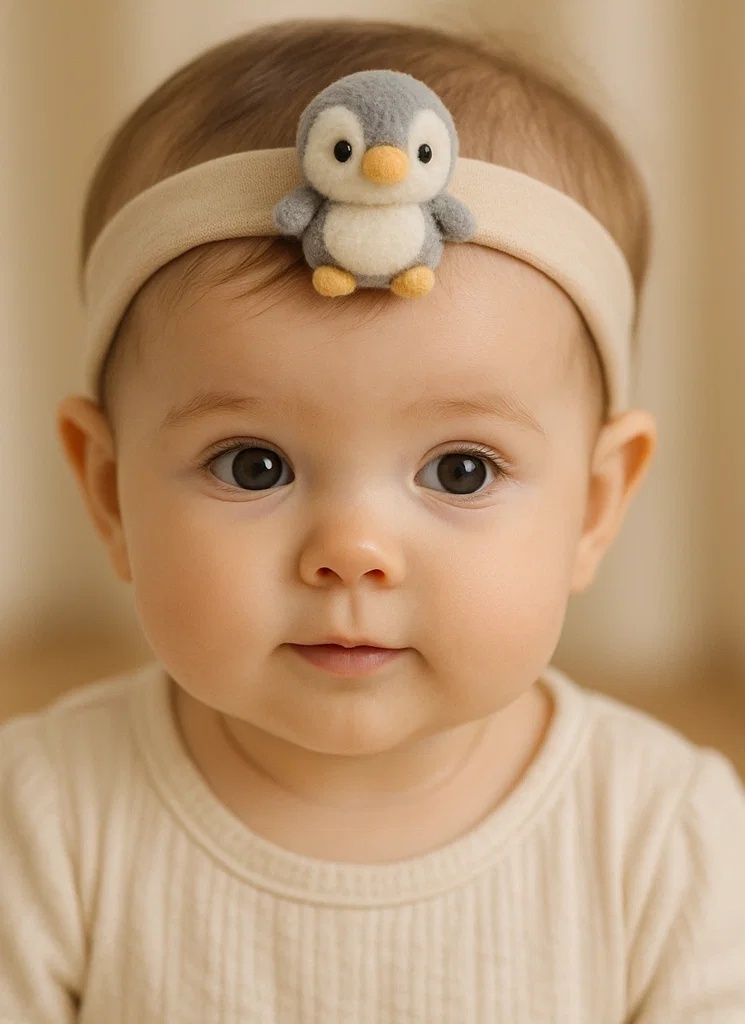 Diadema para bebê com design de pinguim