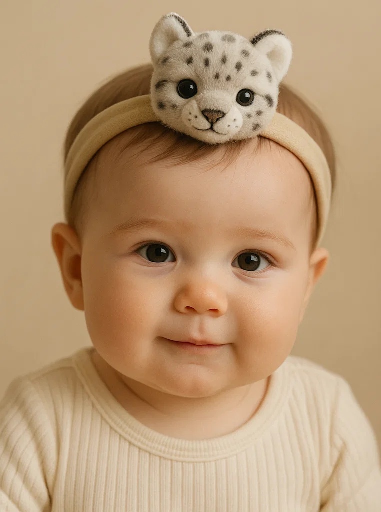 Baby Headband with Snow Leopard Ears and Plush Toy