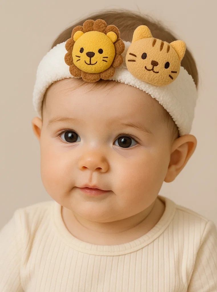 Charming Cat and Bear Baby Headband – Soft and Cute Design