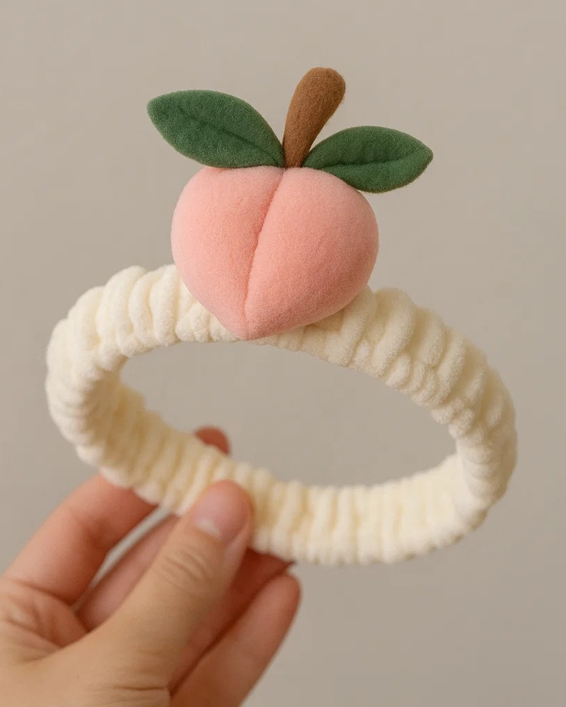 Peach Pit Charm Baby Headband – Plush Apricot-Inspired Infant Accessory