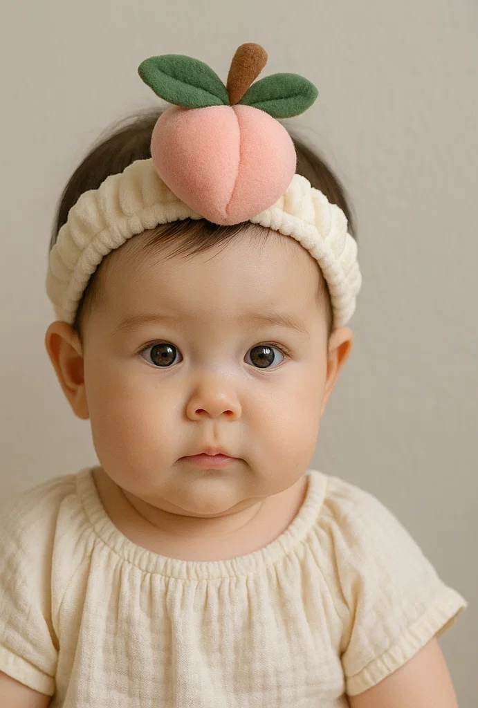 Peach Pit Charm Baby Headband – Plush Apricot-Inspired Infant Accessory
