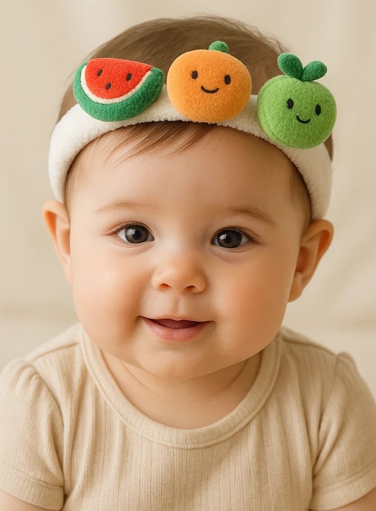 Tutti Frutti Trio Baby Headband – Watermelon, Orange & Apple Plush Style