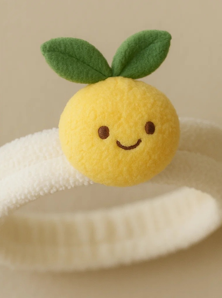 Sunny Lemon Buddy Baby Headband – Smiley Citrus Plush Accessory
