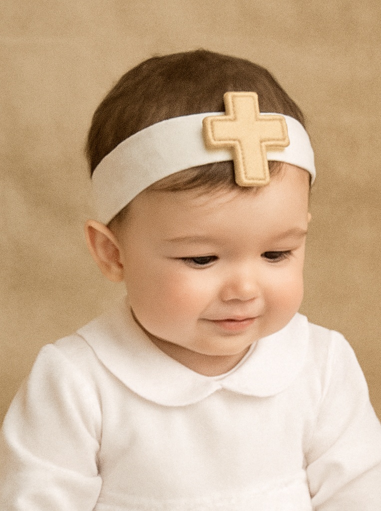 Cross Baby Headband – Soft Baptism Gift & Religious Photo Prop