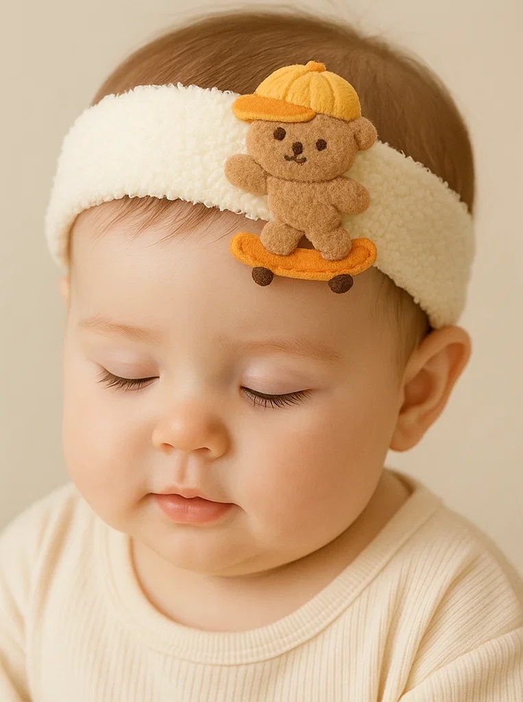 Skateboard Bear Baby Headband – Fun and Playful for Little Ones