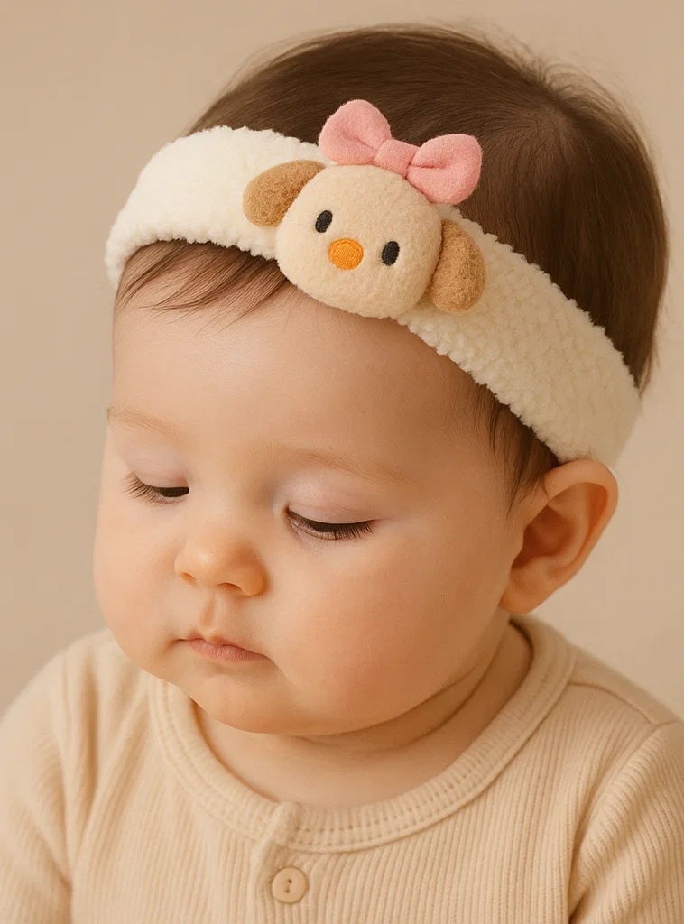 Cute Dog Baby Headband with Pink Bow – Soft and Playful for Little Ones