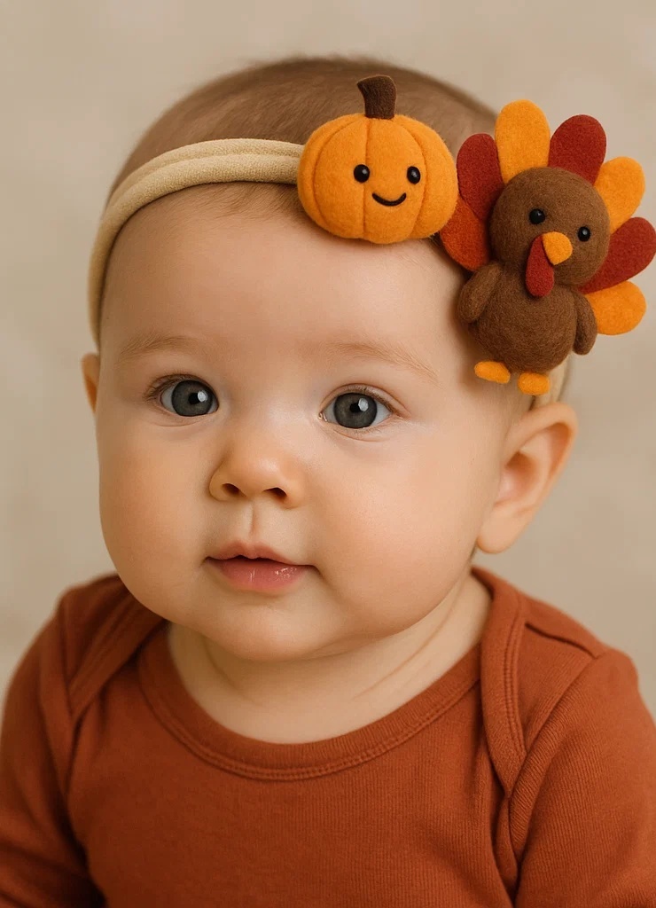 Süße Baby-Diadem mit Kürbis- und Truthahn-Design – Perfekt für den Herbst