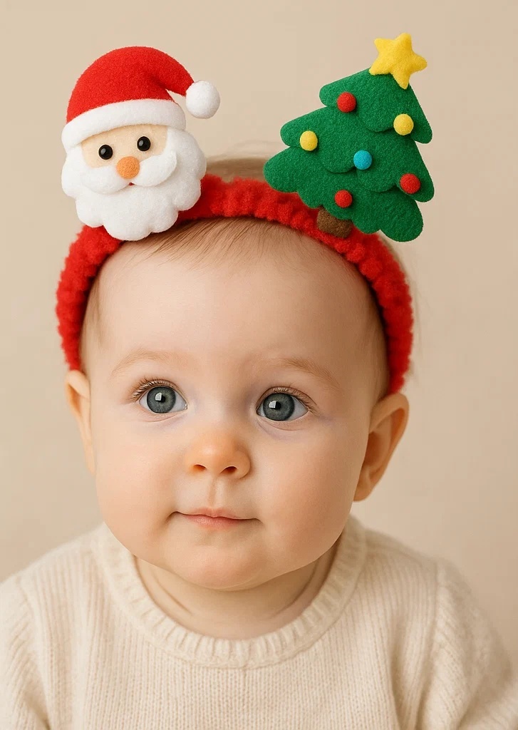 サンタとクリスマスツリーのベビー用ヘアバンド – クリスマスにぴったり