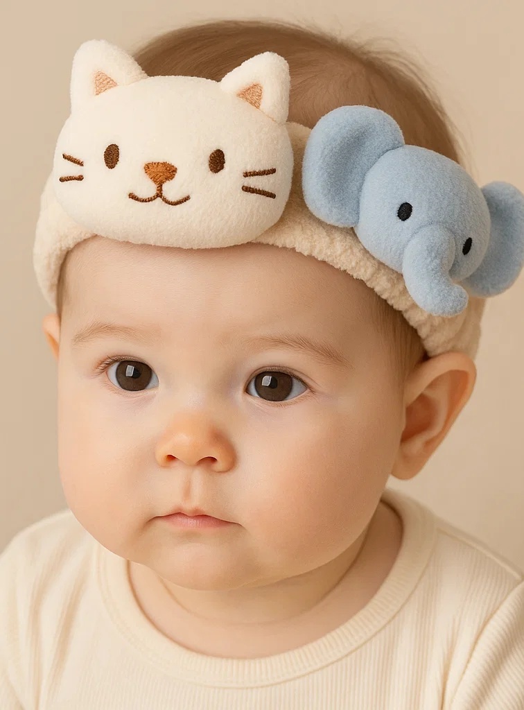 Adorable Cat and Elephant Baby Headband – Soft and Playful