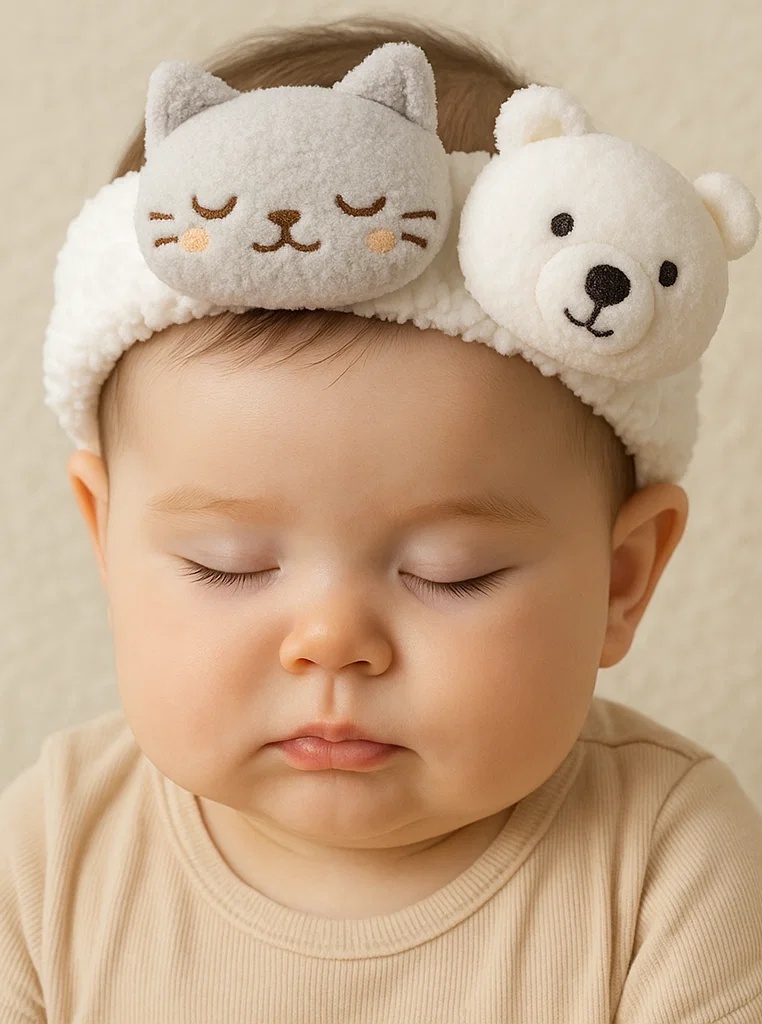 Sleepy Cat and Polar Bear Baby Headband – Ultra Soft and Cozy