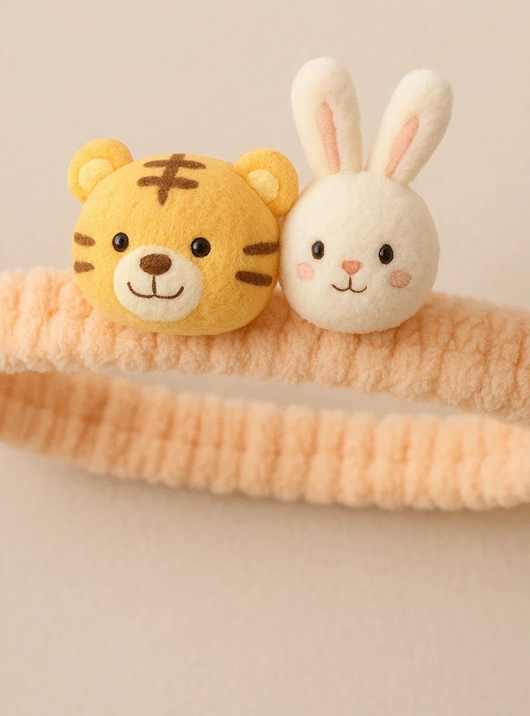 Whimsical Baby Headband with Cute Tiger and Bunny – Soft & Cozy Baby Accessories