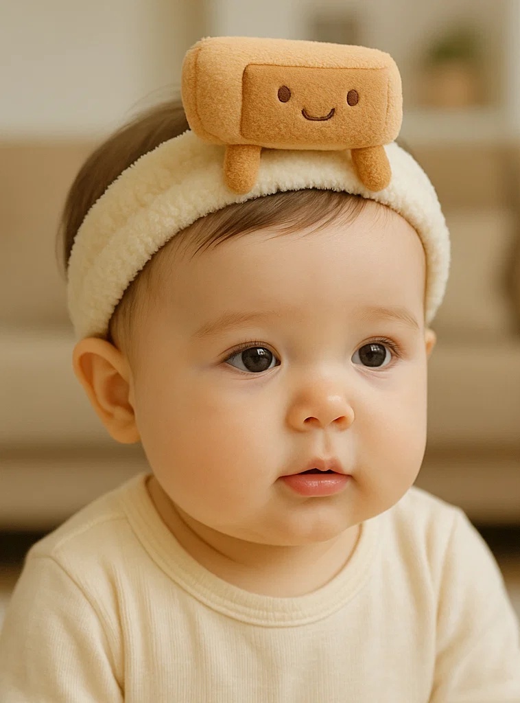 Adorable Baby Headband with Cute Biscuit Face - Soft & Comfortable Baby Accessory