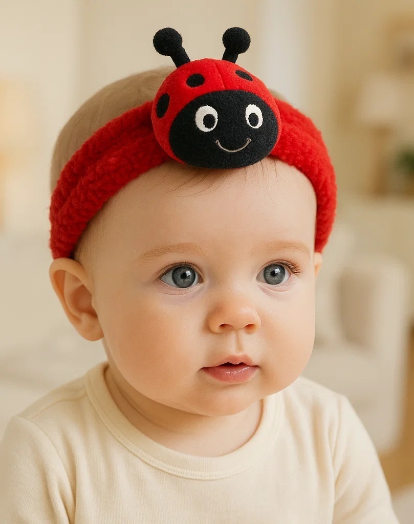 Cheerful Ladybug Baby Headband – Soft, Fluffy, and Fun Design for Daily Comfort