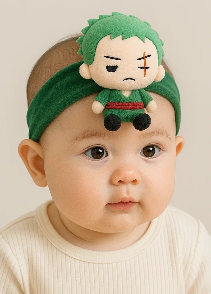 Faixa de Cabelo Infantil com Boneco Verde Estilizado