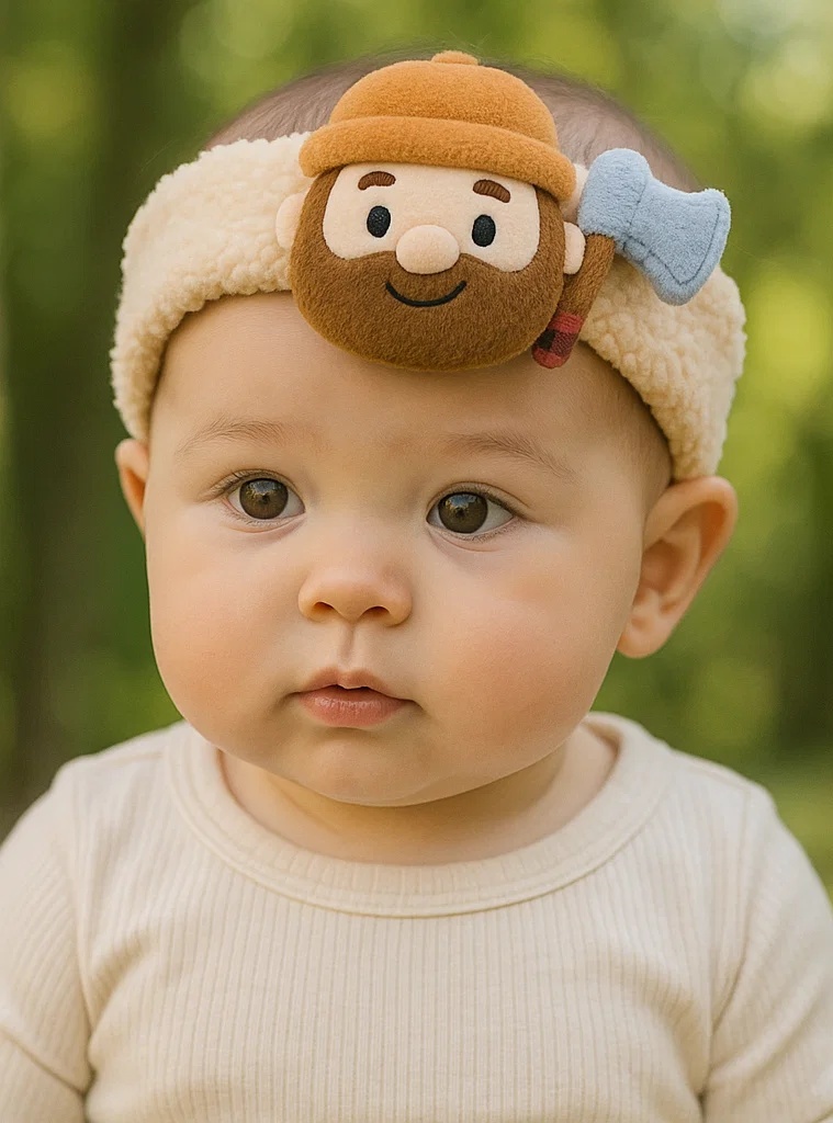 Lumberjack Cartoon Baby Headband – Cozy Plush Head Wrap with Beard and Axe Design
