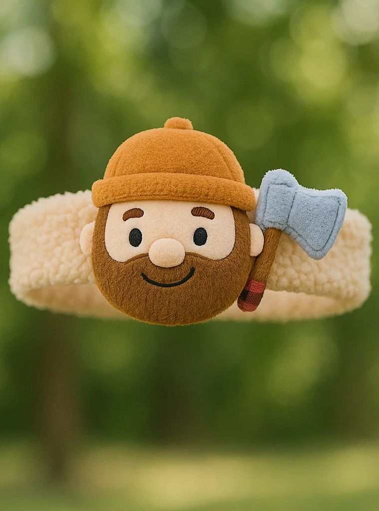 Lumberjack Cartoon Baby Headband – Cozy Plush Head Wrap with Beard and Axe Design