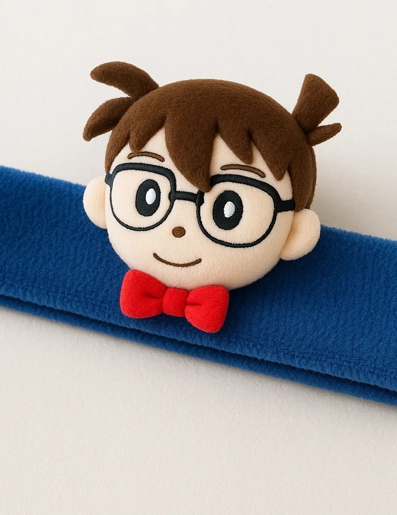 Detective-Inspired Plush Baby Headband – Blue Cartoon Style with Bow Tie