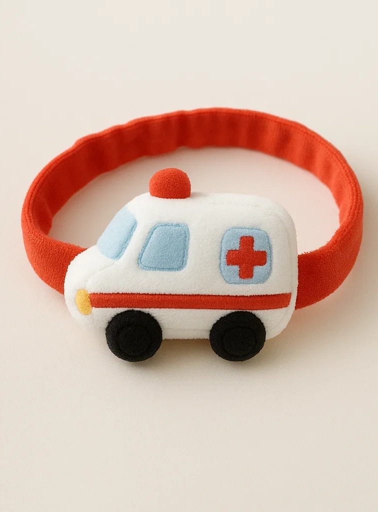 Bandă pentru bebeluși cu jucărie de pluș, stil cartoon - Ambulanță