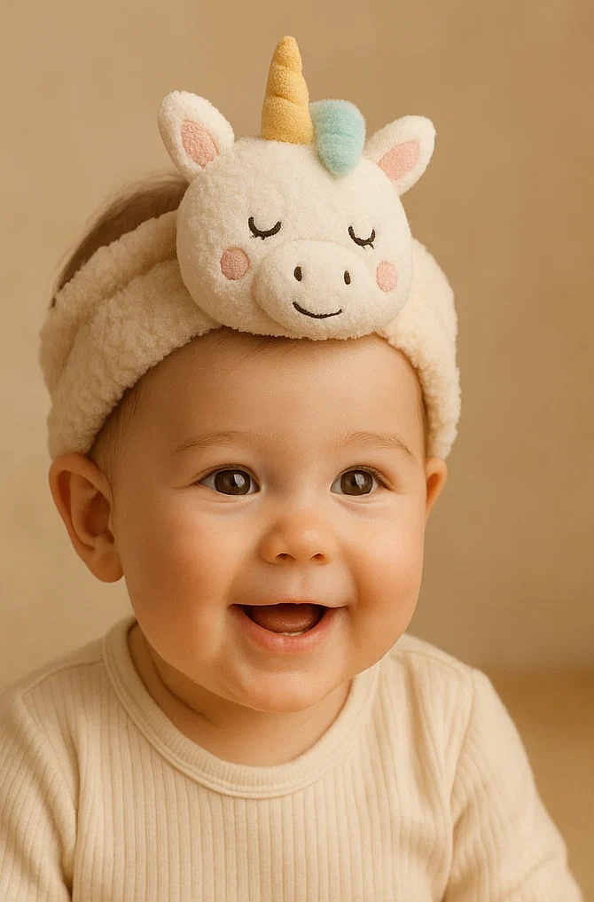 Faixa de Cabelo de Unicórnio de Pelúcia para Bebê – Acessório Fofo e Macio com Tema Fantasia