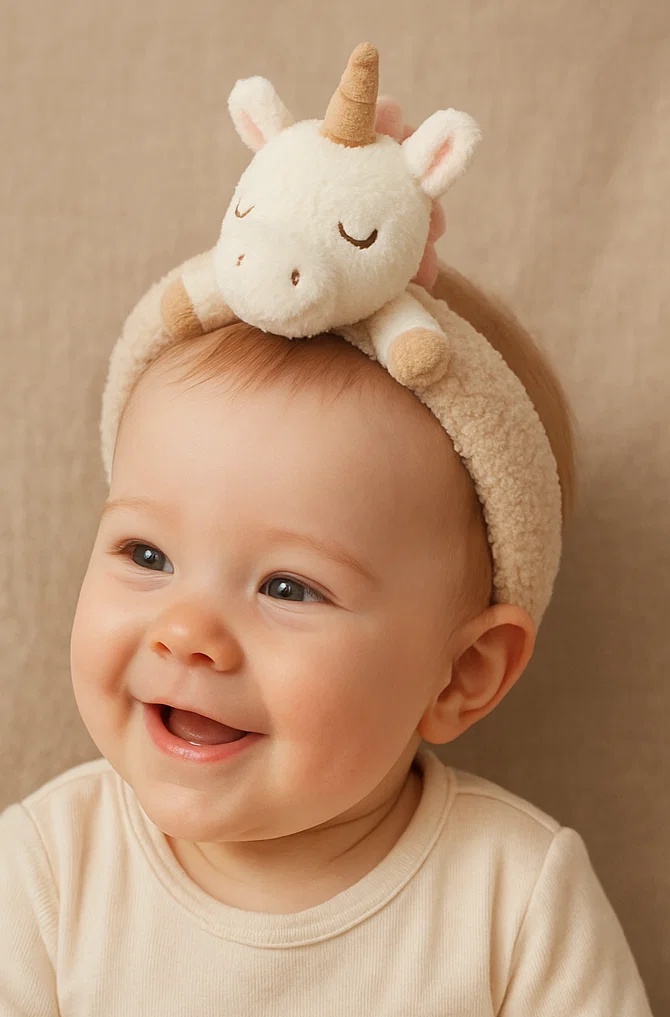 Diadema de Bebé con Unicornio de Peluche – Accesorio Suave y Adorable de Fantasía