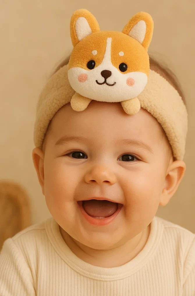 Corgi Dog Baby Headband – Fluffy Puppy Plush Infant Hair Accessory