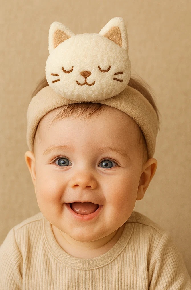 Sleeping Cat Baby Headband – Cozy and Soft Animal Ears Infant Accessory