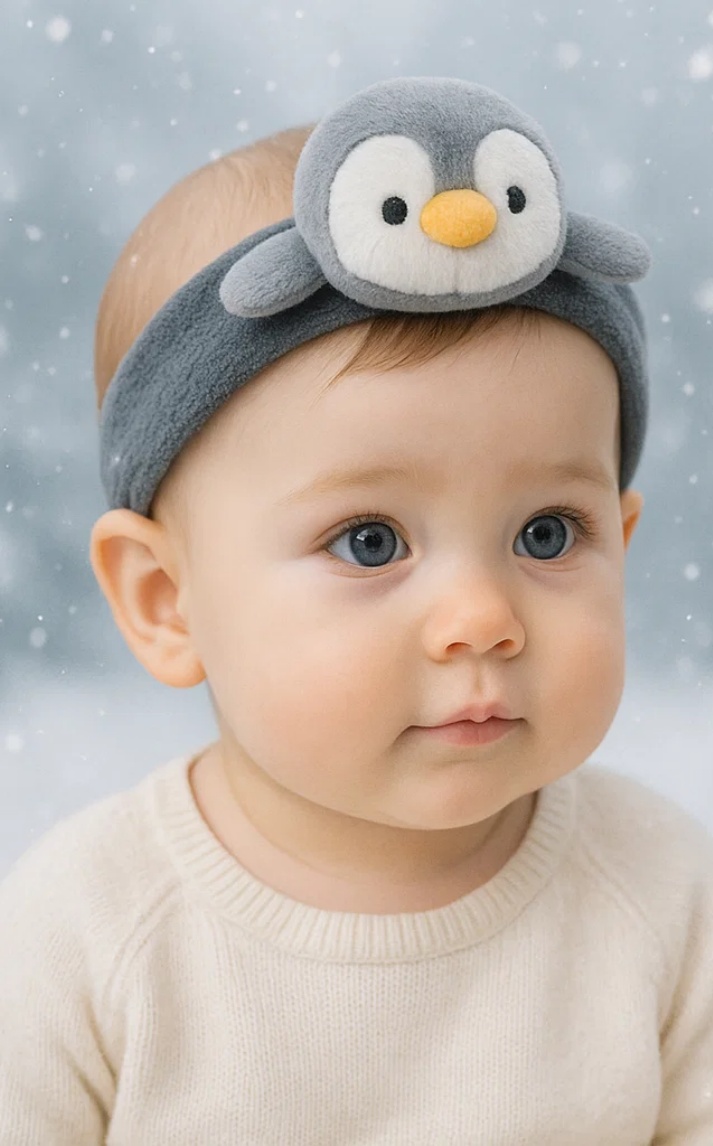 Winter Penguin Baby Headband – Plush and Cozy