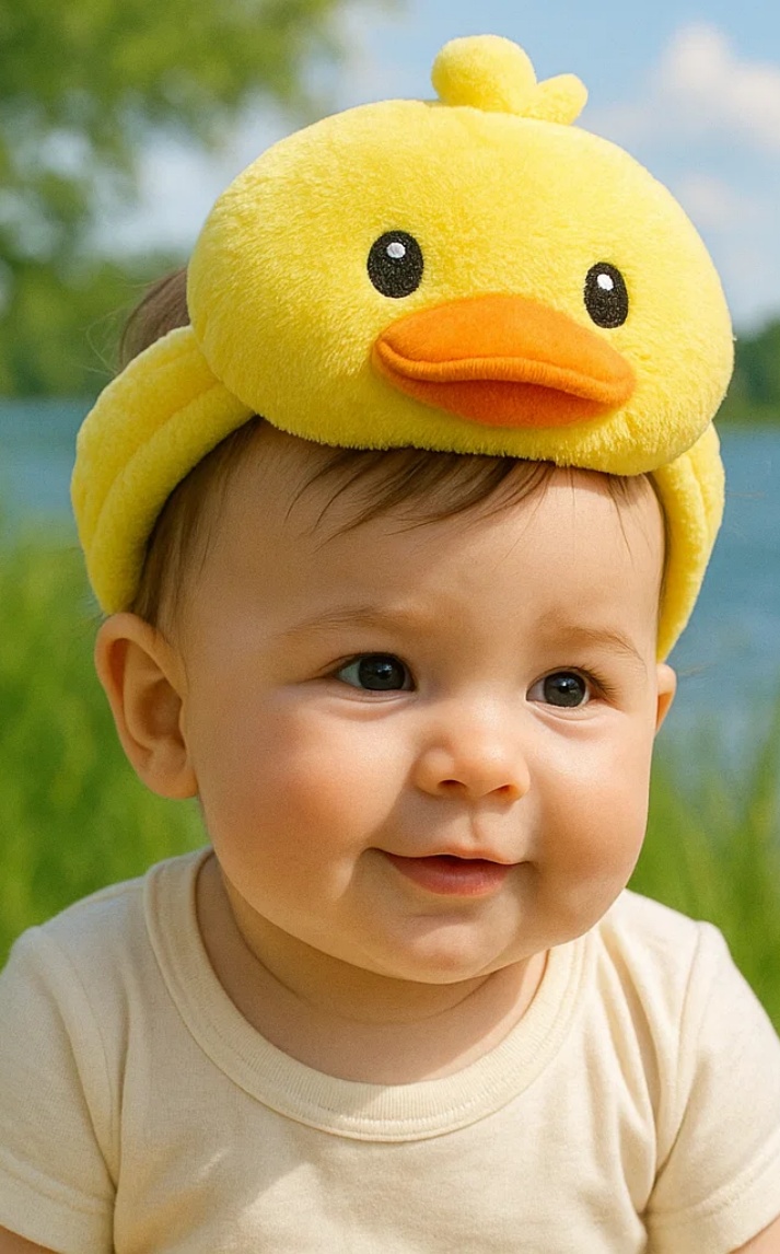 Roztomilá kachní čelenka pro miminka – měkká a pružná