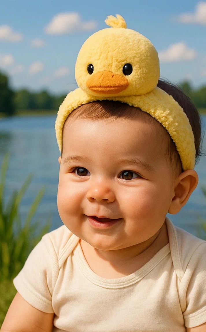 Bandeau bébé en peluche canard – Doux et extensible