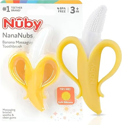 Nuby Banana Massaging Toothbrush – Silicone Teething Relief for Babies