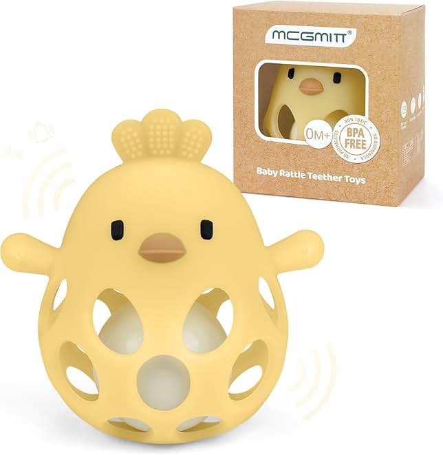 Chick-Shaped Silicone Baby Teething Rattle – BPA-Free Soft Teething Toy