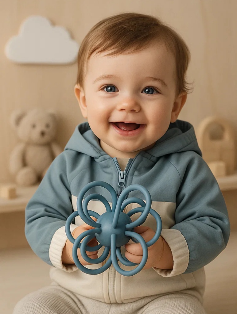 Sky Blue Baby Grasp Ball – Lightweight Teether for Infant Learning & Relief