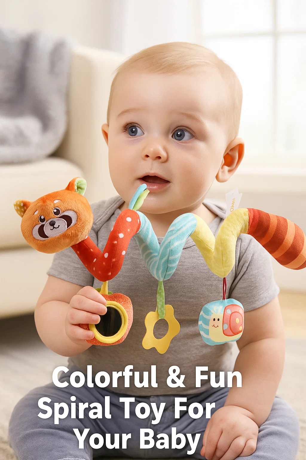 Juguete espiral para cuna – suave, sensorial y lavable para bebés (0–2 años)