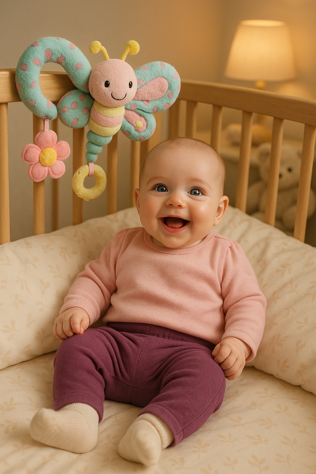 Brinquedo de berço suspenso para bebês – design macio, seguro e educativo