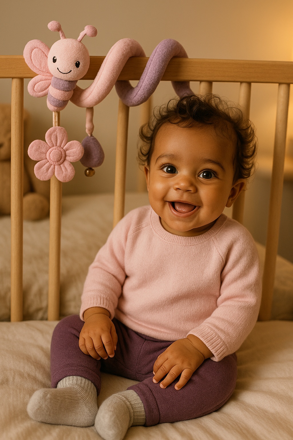 Jouet suspendu pour lit bébé – design doux, sûr et stimulant