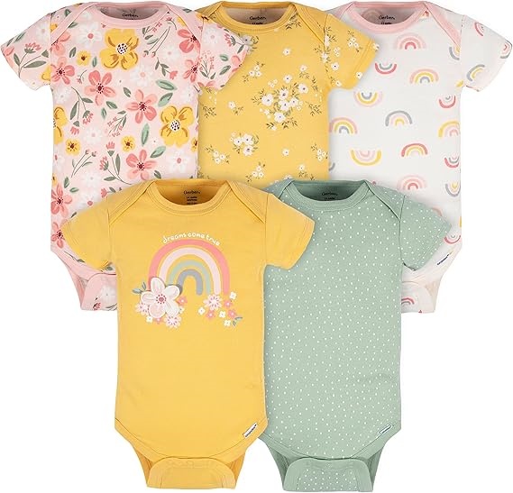 5-Pack Floral & Rainbow Baby Bodysuit Set – Bulk Babywear for Easy Daily Rotation