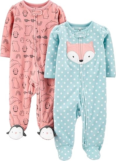 2-Pack Fleece Baby Sleepers with Animal Feet – Warm, Fun & Retail-Ready