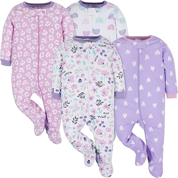 4-Pack Baby Girl Footed Pajamas – Soft Cotton Zipper Sleepwear for Boutiques