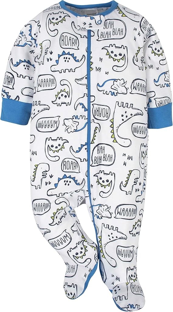 Wholesale Cozy Dinosaur Print Baby Jumpsuit – Built-In Footies & Zip Front