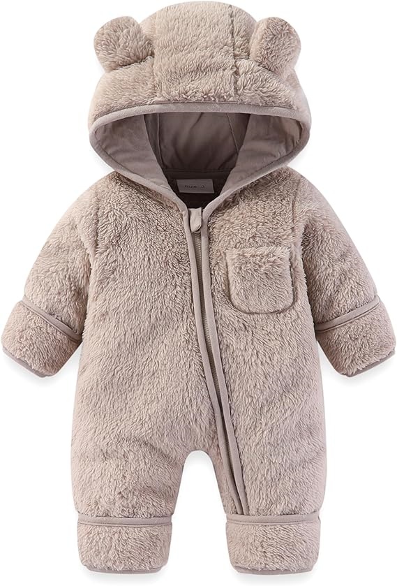 Winter-Ready Baby Plush Hooded Jumpsuit – Bear Ears & Ultra-Soft Lining