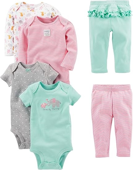 6-Piece Baby Girl Outfit Set – Coordinated Bodysuits & Pants for Easy Styling